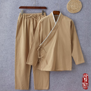 道袍外套古风汉服唐装 中国风男士 改良古装 中式 禅服居士服 茶服套装