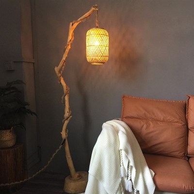 新中式干树枝落地灯民宿禅意茶室氛围灯复古怀旧竹编灯笼装饰灯