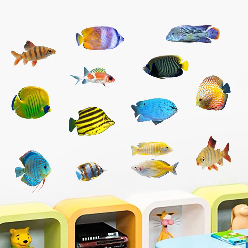 幼儿园墙面装饰贴画纸小鱼卡通墙贴儿童房浴室防水卫生间瓷砖贴纸图片