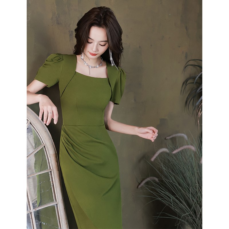 晚礼服女宴会气质轻奢小众高端高级感简单大方平时可穿绿色连衣裙