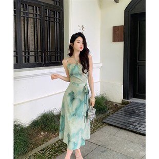 新中式 半裙吊带开衫 挂颈晕染时尚 女夏季 三件套 套装 佐佐家小个子