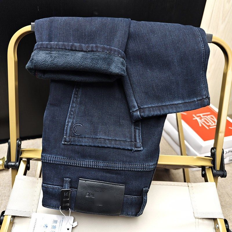 劲家 男装 高腰牛仔裤男直筒裤子 男士加绒加厚保暖黑色长裤