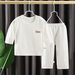 夏季 寶寶純棉內衣套裝 嬰兒長袖 分體睡衣薄款 兒童空調衣服秋衣秋褲