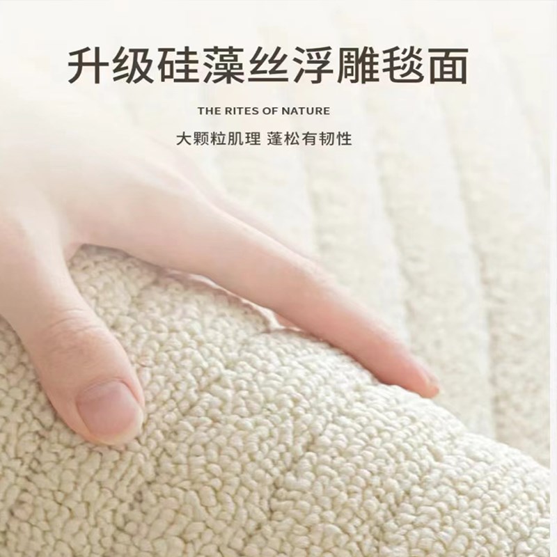 简悦轻奢奶油风地毯客厅高级感卧室素色浮雕螺旋纹硅藻丝防水免洗