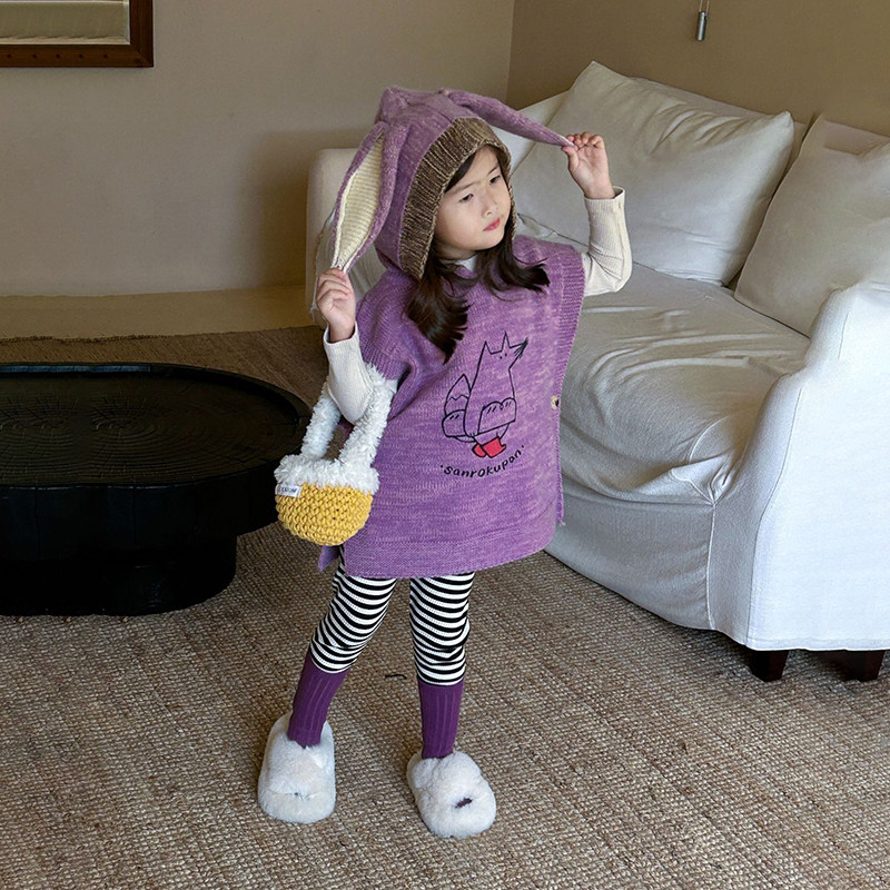 秋季新款童装女童连帽针织马甲打底衫条纹打底裤三件套儿童背心潮,童装/婴儿装/亲子装,马甲,淘宝优惠券,粉丝福利购,淘宝优惠卷