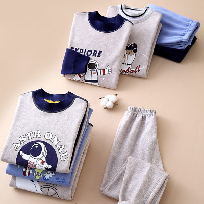 中大童加绒加厚保暖套装男童一体绒秋衣秋裤学生冬季内衣儿童新款