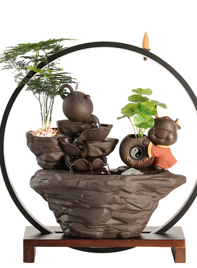 流水招财摆件茶壶循环水客厅生财创意家居水景办公室桌面开业礼品