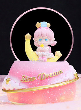 新款星球小宇宙梦幻水晶球音乐盒飘雪桌面摆件送闺蜜儿童发光飘雪