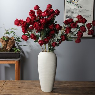 饰 花瓶家居饰品艺术白色拉丝电视柜干花装 景德镇陶瓷花器中式 软装