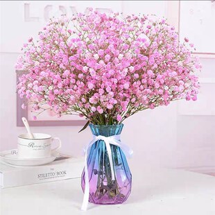 含花瓶满天星鲜花干花花束小束粉色真花客厅摆件家居装饰家庭插花