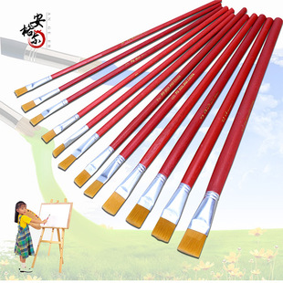 尼龙油画笔刷子单支红杆排偏平头毛丙烯水粉颜料画笔 包邮 25支