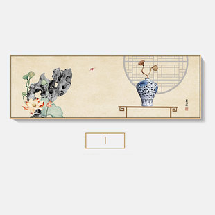 自粘客厅背景墙花鸟中国风挂画芯新中式床头装饰画房间横款贴画