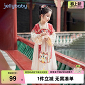 刺绣襦裙中秋国庆儿童传统礼服 女童汉服连衣裙2026新款 红裳映月