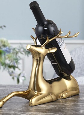 纯铜鹿轻奢红酒架客厅酒柜装饰样板间酒架创意摆件五金摆件工艺品