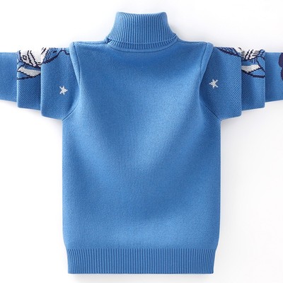 男童高领毛衣加绒加厚冬2021新款男孩秋冬款中大童纯棉内搭打底衫