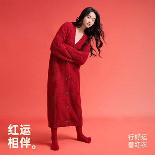 睡裙 本命年红睡袍女秋冬宽松家居服中长款 安之伴 巨保暖半边绒