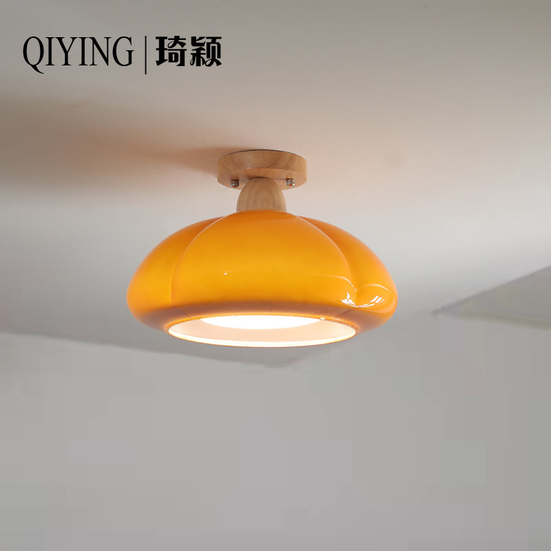 中古vintage阳台过道南瓜吸顶灯原木奶油风儿童玄关衣帽间玻璃灯,家装灯饰光源,厨卫/阳台/玄关/过道吸顶灯,淘宝优惠券,粉丝福利购,淘宝优惠卷