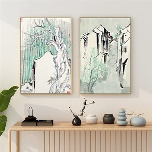 吴冠中版画新中式客厅书房饭厅酒店民宿水墨风景餐厅装饰画墙壁画