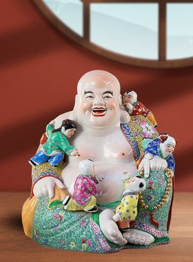 景德镇弥勒佛摆件佛像家用客厅店铺办公室菩萨大肚笑佛摆件工艺品
