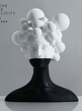 北欧人物雕塑样板间客厅玄关柜艺术抽象头像创意装饰品售楼部摆件