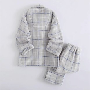 秋冬儿童小孩中大童薄款珊瑚绒家居服冬男简约法兰绒套装男童睡衣