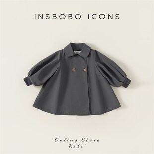 女童风衣外套秋装2023新款女宝中长版上衣儿童童装秋冬款加厚衣服