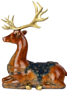 厚德居 铜梅花鹿摆件 铜鹿摆件一对 创艺礼品摆件