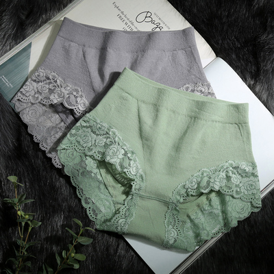 中腰内裤女收腹提臀棉裆蕾丝女士胖MM无痕少女大码包臀透气三角裤