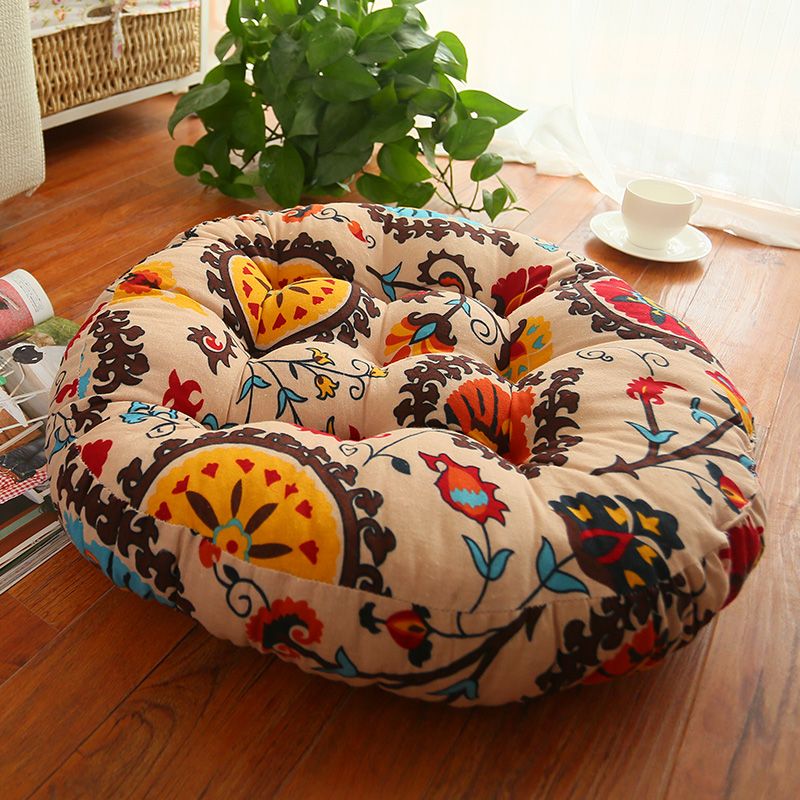 棉麻复古蒲团美臀坐垫加厚布艺圆形座垫阳台飘窗榻榻米窗台地板垫