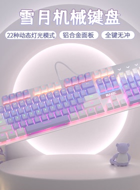 机械键盘紫色电竞游戏有线鼠标套装青轴男女生办公打字笔记本电脑