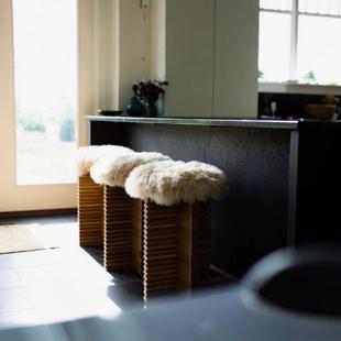 中古吧椅家用轻奢高级感高脚椅复古岛台羊羔毛椅子侘寂风实木吧凳