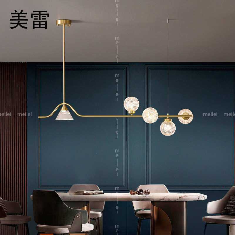 全铜长条餐厅吊灯现代简约创意玻璃圆球吧台灯北欧极简魔豆分子灯