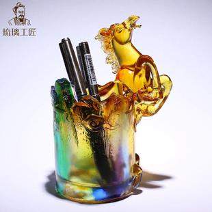 琉璃工艺品马到成功马笔筒办公室桌面装饰摆件领导生日礼物高档男