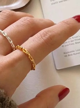 叠戴戒指S925银镀18K金打结编织链条戒女ins小众设计韩国开口戒