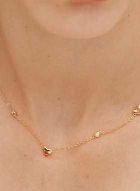 塞纳河之心S925银镀18K金红色爱心项链女设计感时髦气质锁骨链