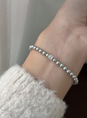 高级感轻奢方糖简约手串女小众精致真多麻灰色小米珠珍珠手链