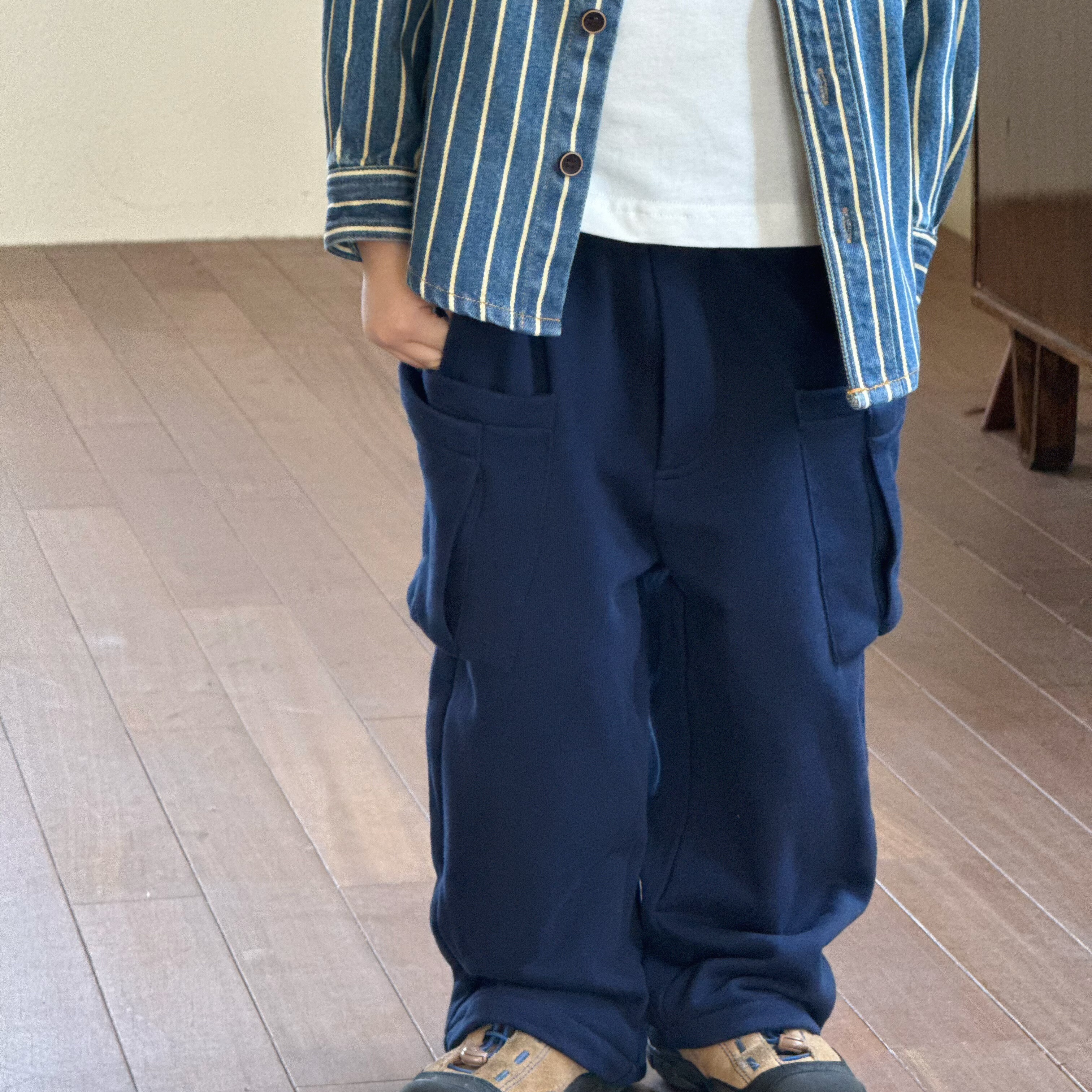 Pawn Tiger2025秋季新款儿童纯棉藏青色多口袋工装卫裤休闲直筒裤