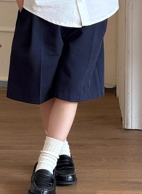 Pawn Tiger2025新款夏季儿童藏青色天丝棉休闲西装裤学院风短裤