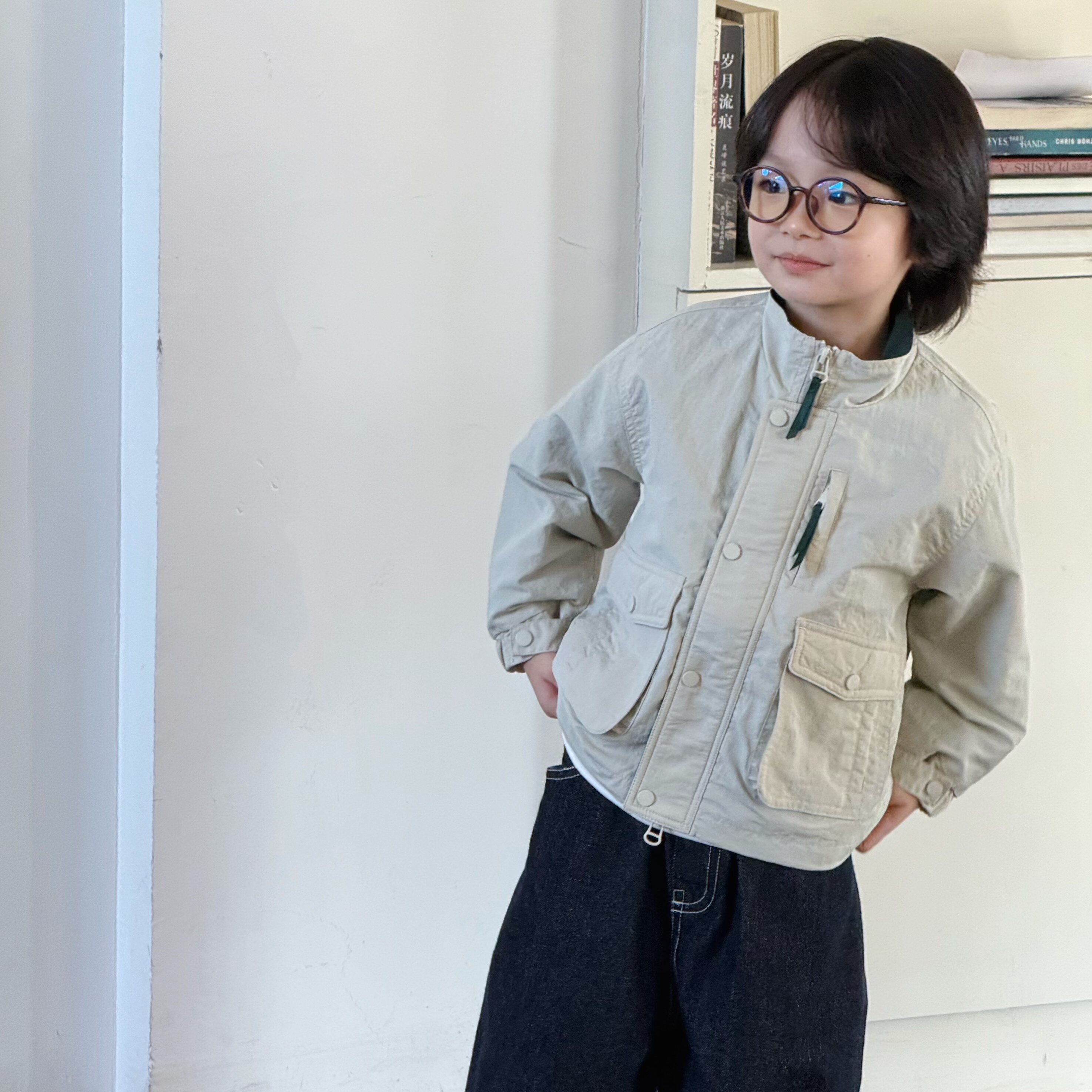 PAWN TIGER2025秋季新款儿童日系复古外套户外工装多口袋撞色外套