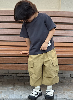 Pawn Tiger2025夏季儿童天丝棉日系工装七分裤宽松多口袋休闲裤