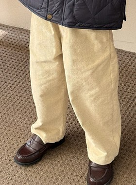 Pawn Tiger2025秋冬新款儿童经典百搭米白色灯芯绒裤加绒直筒长裤