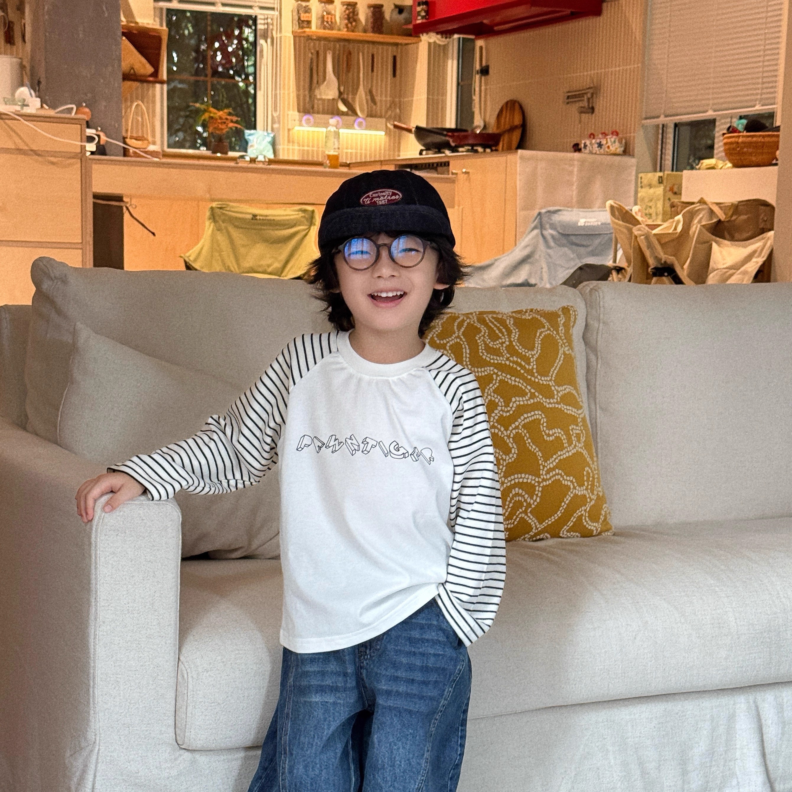 儿童条纹插肩袖长袖T恤