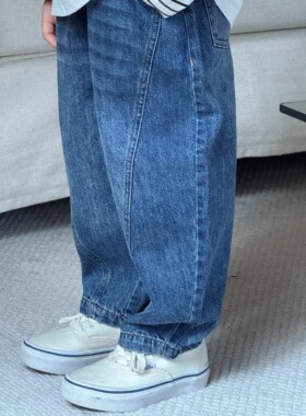 Pawn Tiger2025秋季新品儿童蓝色水洗宽松软牛仔裤韩版香蕉裤