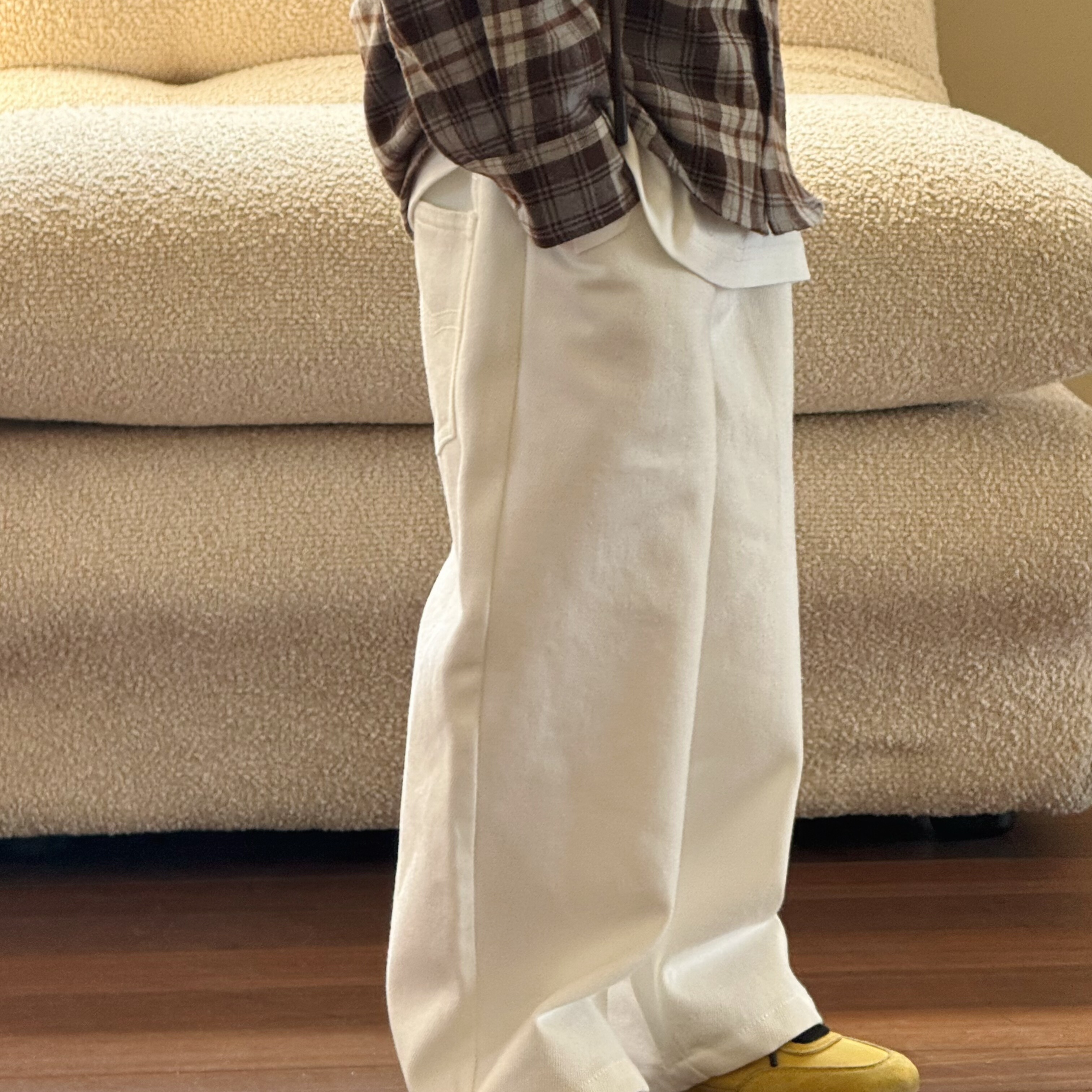 Pawn Tiger2025秋冬新款儿童纯棉柔软日系白色直筒牛仔裤休闲长裤