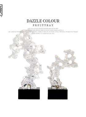 左顾新中式透明石头珊瑚太湖石摆件样板间书房博古架书柜软装饰品