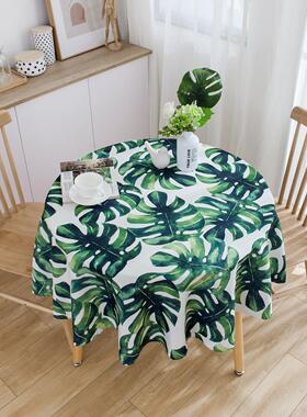 圆形防水田园绿色桌布台布客厅方形茶几餐厅盖巾布艺龟背竹植物