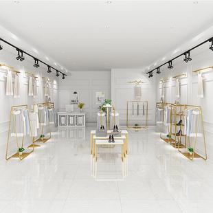 北欧金色衣服陈列展示架商场简易落地服装架组合婚纱店挂衣架铁艺