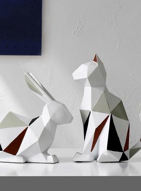 北欧几何猫咪创意小摆件玩具家居装饰品客厅房间桌面摆设动物兔子