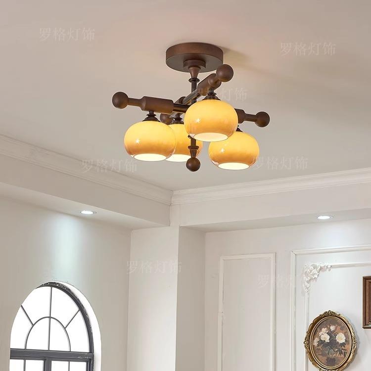 法式中古卧室吸顶灯中式侘寂风主卧复古实木餐厅书房衣帽间灯casa