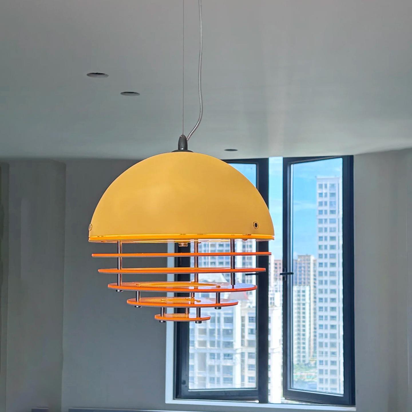 中古风孟菲斯民宿餐厅橙色日落橱窗吊灯复古咖啡厅吧台岛台氛围灯